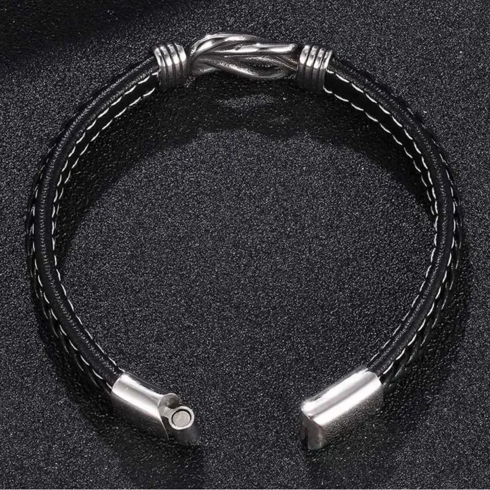 Men’s Leather Stainless Steel Black Bracelet